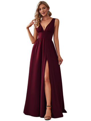 Sleeveless Bridesmaid Dresses with Deep V Neck and A Line