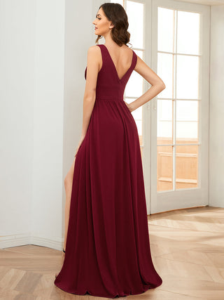 Sleeveless Bridesmaid Dresses with Deep V Neck and A Line