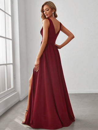 Sleeveless Bridesmaid Dresses with Deep V Neck and A Line