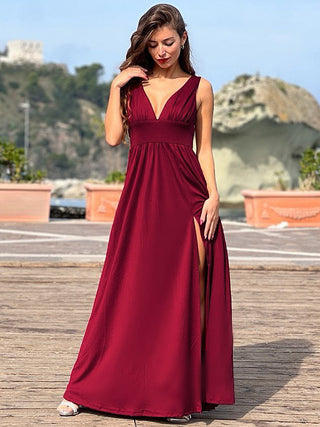 Sleeveless Bridesmaid Dresses with Deep V Neck and A Line