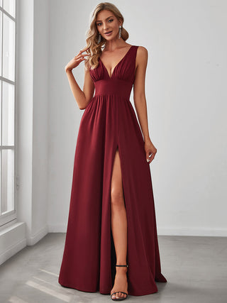 Sleeveless Bridesmaid Dresses with Deep V Neck and A Line