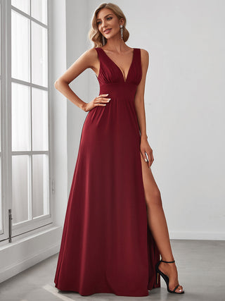 Sleeveless Bridesmaid Dresses with Deep V Neck and A Line