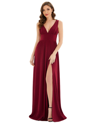 Sleeveless Bridesmaid Dresses with Deep V Neck and A Line
