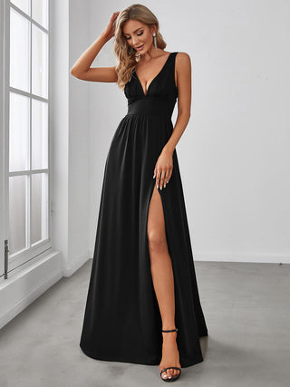 Sleeveless Bridesmaid Dresses with Deep V Neck and A Line