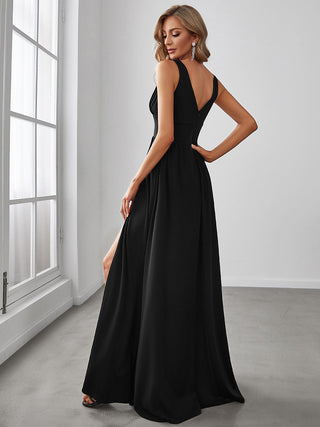 Sleeveless Bridesmaid Dresses with Deep V Neck and A Line