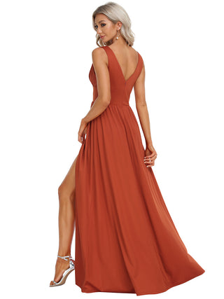 Sleeveless Bridesmaid Dresses with Deep V Neck and A Line