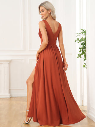 Sleeveless Bridesmaid Dresses with Deep V Neck and A Line