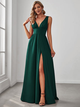 Sleeveless Bridesmaid Dresses with Deep V Neck and A Line