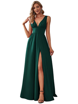 Sleeveless Bridesmaid Dresses with Deep V Neck and A Line