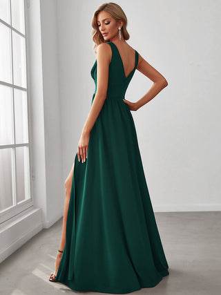 Sleeveless Bridesmaid Dresses with Deep V Neck and A Line