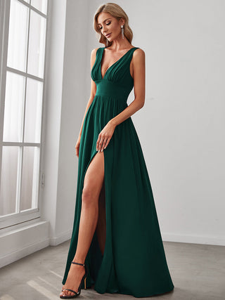 Sleeveless Bridesmaid Dresses with Deep V Neck and A Line