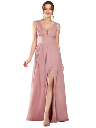 Sleeveless Bridesmaid Dresses with Deep V Neck and A Line