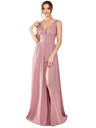 Sleeveless Bridesmaid Dresses with Deep V Neck and A Line