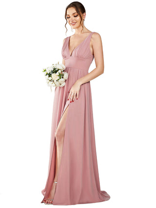 Sleeveless Bridesmaid Dresses with Deep V Neck and A Line