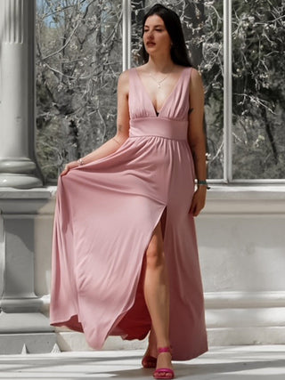 Sleeveless Bridesmaid Dresses with Deep V Neck and A Line