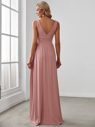 Sleeveless Bridesmaid Dresses with Deep V Neck and A Line
