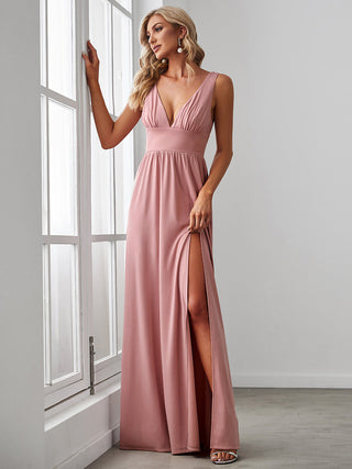 Sleeveless Bridesmaid Dresses with Deep V Neck and A Line