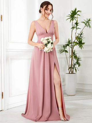 Sleeveless Bridesmaid Dresses with Deep V Neck and A Line