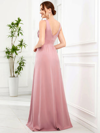 Sleeveless Bridesmaid Dresses with Deep V Neck and A Line