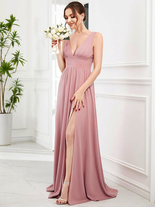 Sleeveless Bridesmaid Dresses with Deep V Neck and A Line