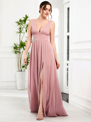 Sleeveless Bridesmaid Dresses with Deep V Neck and A Line