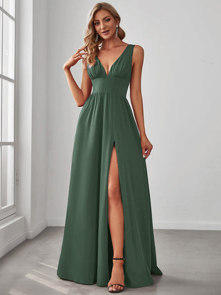 Sleeveless Bridesmaid Dresses with Deep V Neck and A Line