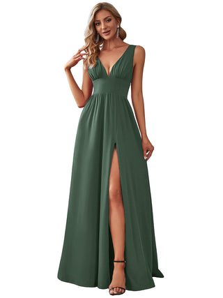 Sleeveless Bridesmaid Dresses with Deep V Neck and A Line