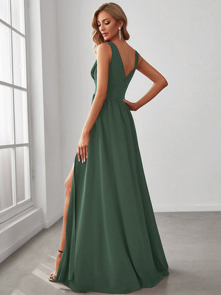 Sleeveless Bridesmaid Dresses with Deep V Neck and A Line