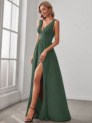Sleeveless Bridesmaid Dresses with Deep V Neck and A Line