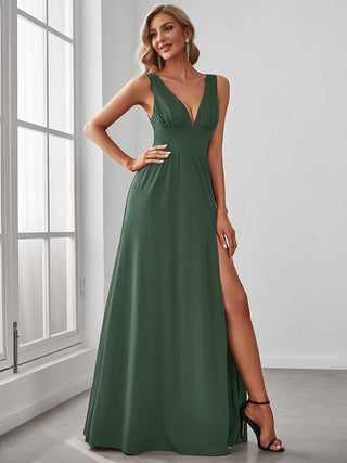 Sleeveless Bridesmaid Dresses with Deep V Neck and A Line