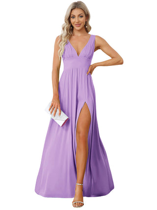 Sleeveless Bridesmaid Dresses with Deep V Neck and A Line