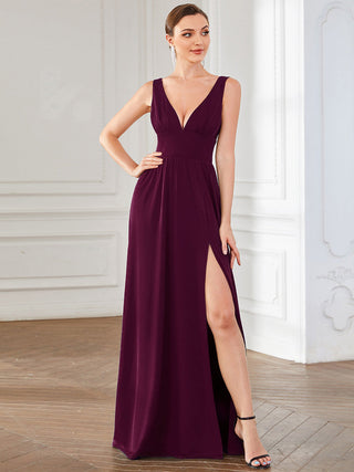 Sleeveless Bridesmaid Dresses with Deep V Neck and A Line