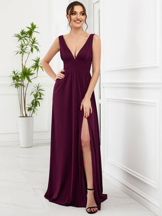 Sleeveless Bridesmaid Dresses with Deep V Neck and A Line