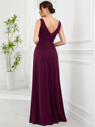 Sleeveless Bridesmaid Dresses with Deep V Neck and A Line