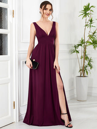 Sleeveless Bridesmaid Dresses with Deep V Neck and A Line