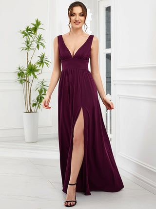 Sleeveless Bridesmaid Dresses with Deep V Neck and A Line
