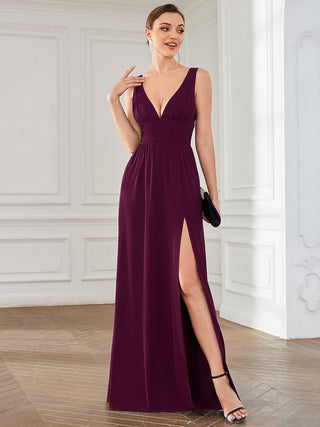 Sleeveless Bridesmaid Dresses with Deep V Neck and A Line
