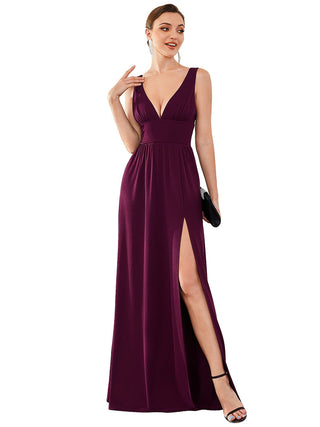 Sleeveless Bridesmaid Dresses with Deep V Neck and A Line