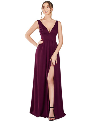 Sleeveless Bridesmaid Dresses with Deep V Neck and A Line
