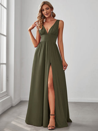Sleeveless Bridesmaid Dresses with Deep V Neck and A Line