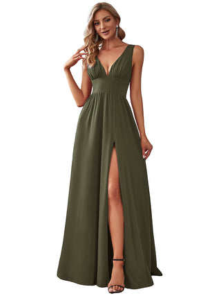 Sleeveless Bridesmaid Dresses with Deep V Neck and A Line