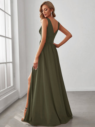 Sleeveless Bridesmaid Dresses with Deep V Neck and A Line