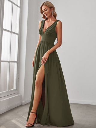 Sleeveless Bridesmaid Dresses with Deep V Neck and A Line