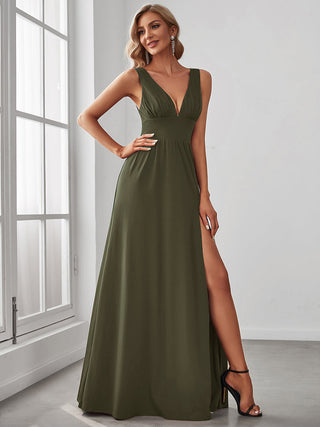 Sleeveless Bridesmaid Dresses with Deep V Neck and A Line