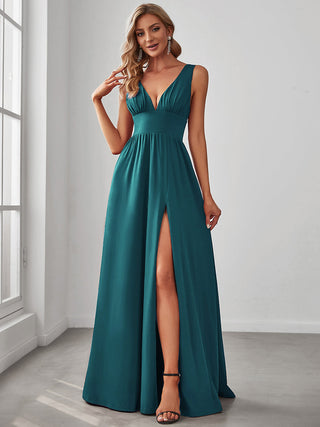 Sleeveless Bridesmaid Dresses with Deep V Neck and A Line