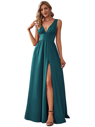 Sleeveless Bridesmaid Dresses with Deep V Neck and A Line