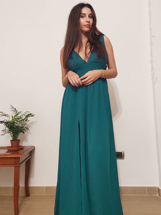 Sleeveless Bridesmaid Dresses with Deep V Neck and A Line