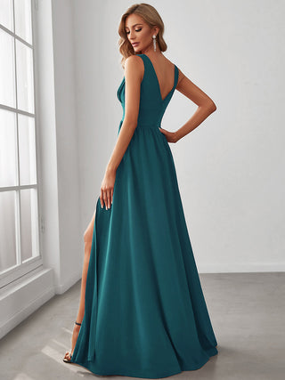 Sleeveless Bridesmaid Dresses with Deep V Neck and A Line