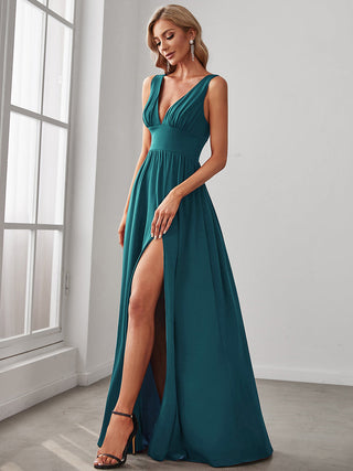 Sleeveless Bridesmaid Dresses with Deep V Neck and A Line