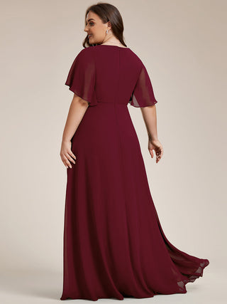 Short Sleeve Ruffle Appliques Deep V-Neck A-Line Floor Length Evening Dresses